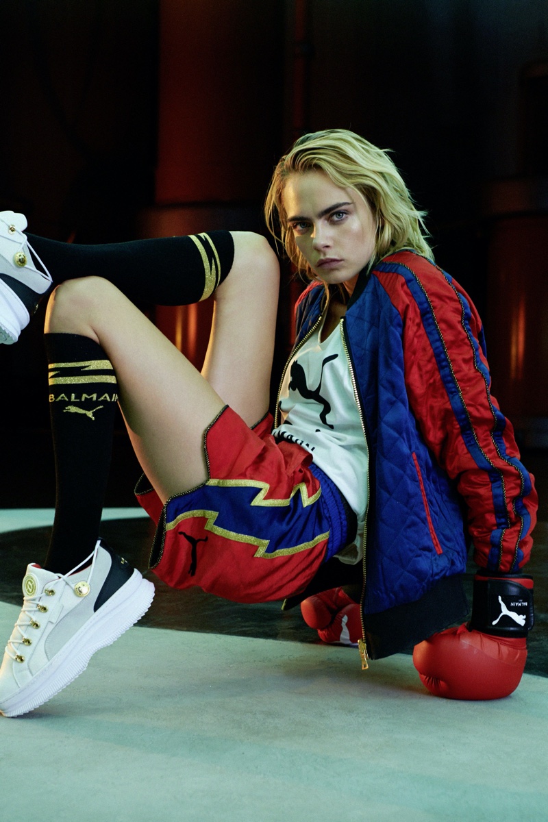 Cara Delevingne wears boxing inspired style in PUMA x Balmain campaign