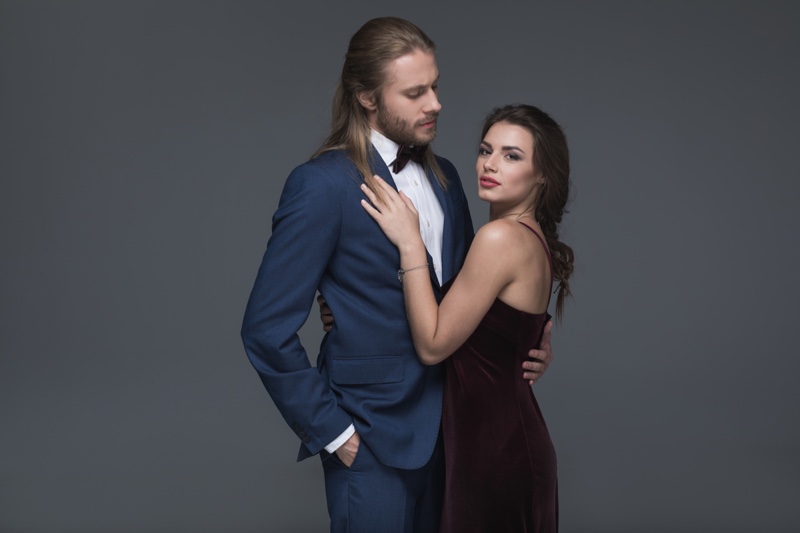 Couple Guy Long Hair Suit Woman Velvet Dress