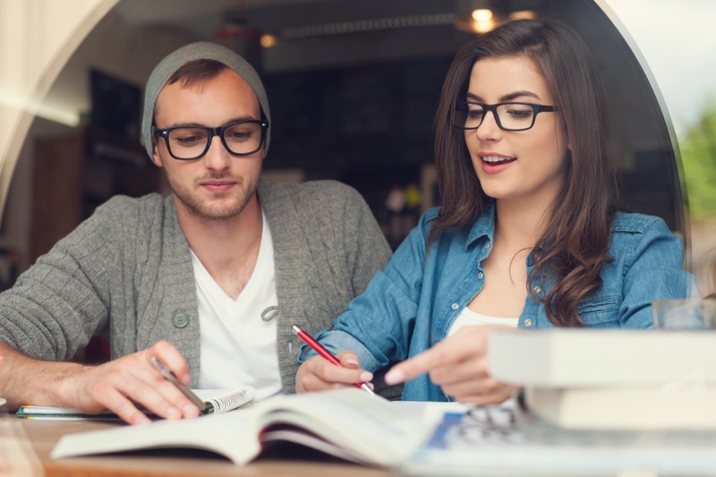 Couple Studying Students College Glasses Books