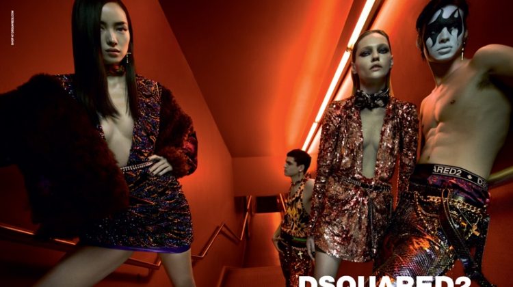 Fei Fei Sun, Sasha Pivovarova, Keenan Gyamfi and Louis Banes star in DSquared2 fall-winter 2019 campaign