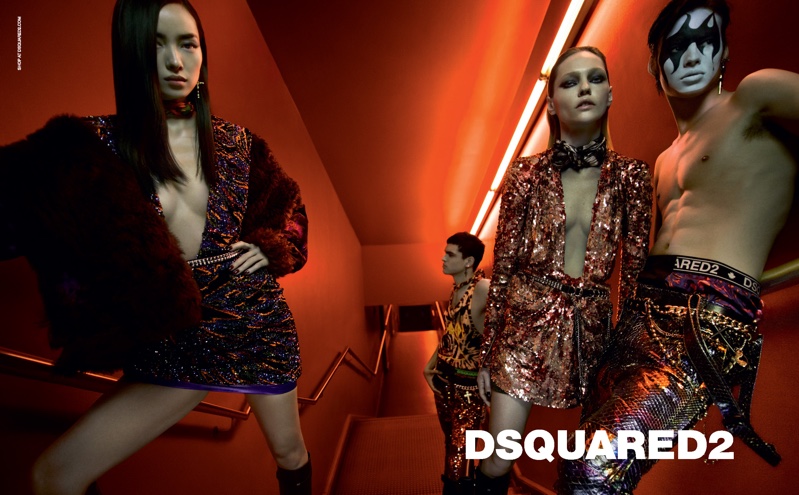 Fei Fei Sun, Sasha Pivovarova, Keenan Gyamfi and Louis Banes star in DSquared2 fall-winter 2019 campaign