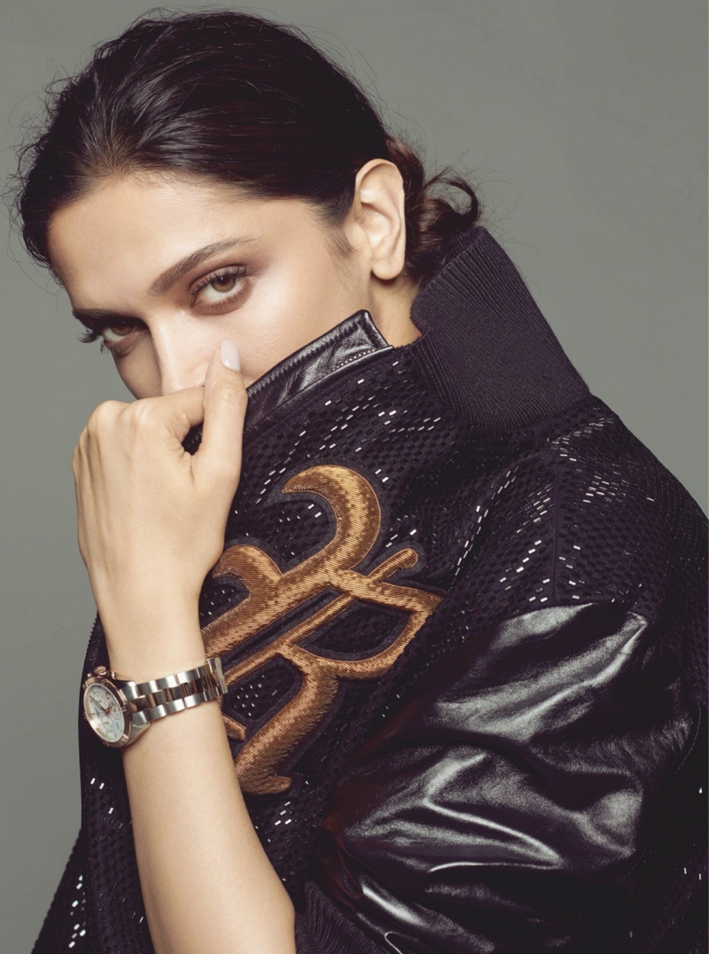 Ready for her closeup, Deepika Padukone wears Ralph Lauren jacket with Tissot watch