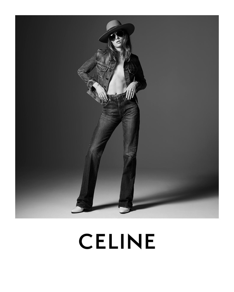 Fran Summers poses in Celine spring-summer 2020 collection