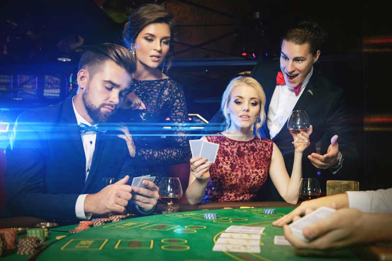 Group Stylish Men Women Casino Table