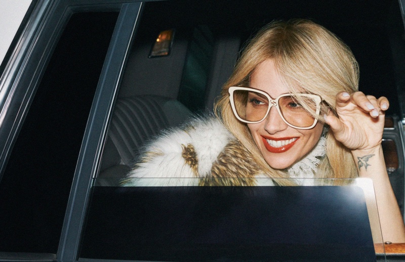 Sienna Miller wears glasses in Gucci cruise 2020 campaign