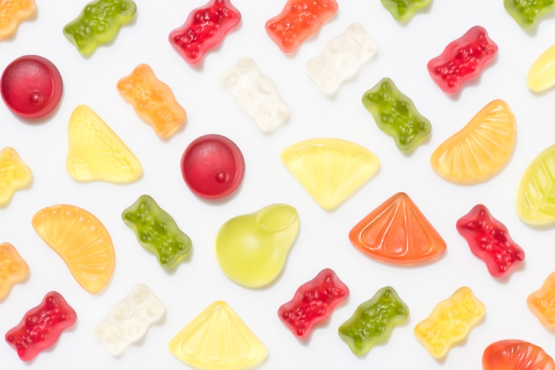Gummies White Backdrop Colorful Bear Fruit Shapes