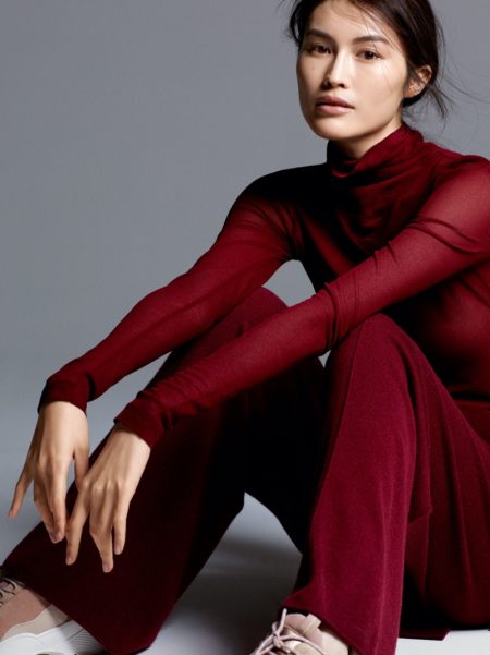 Sui He Models H&M's Fall 2019 Premium Knits H&M Silk Blend Turtleneck Top and Cashmere Pants