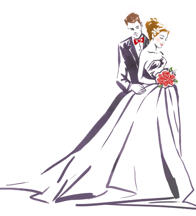 Illustration Bride Groom Dress Suit Fashion