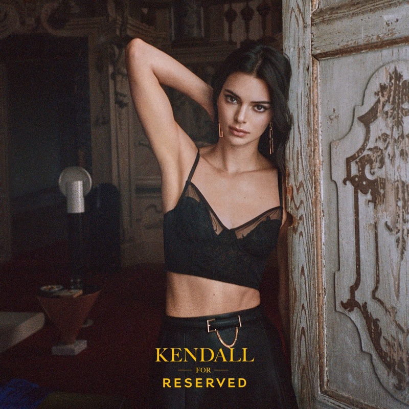 Model Kendall Jenner dresses in black for Reserved fall-winter 2019 campaign