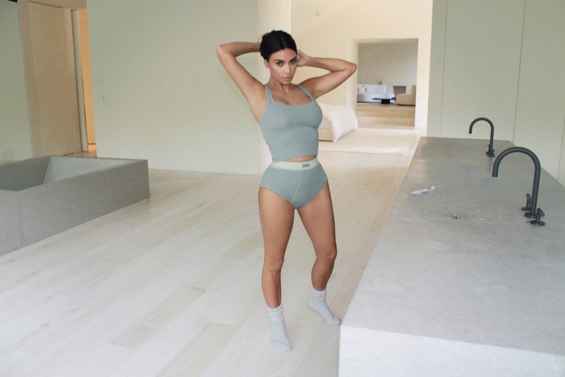 SKIMS designer Kim Kardashian poses in new Cotton Collection