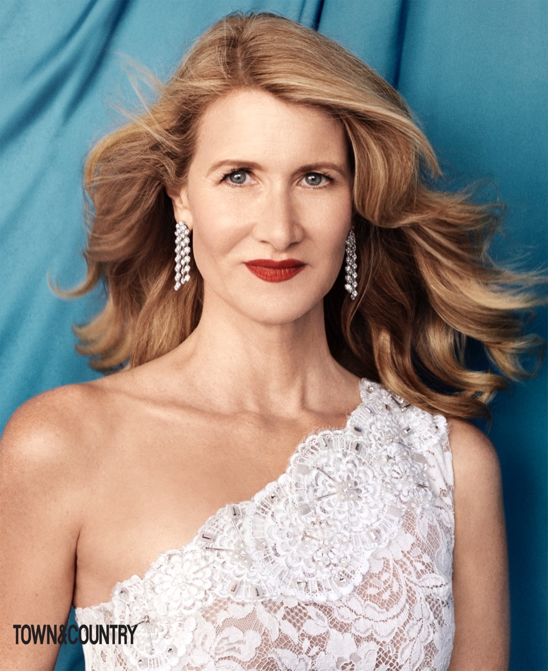 Actress Laura Dern wears Chanel dress with Van Cleef & Arpels earrings