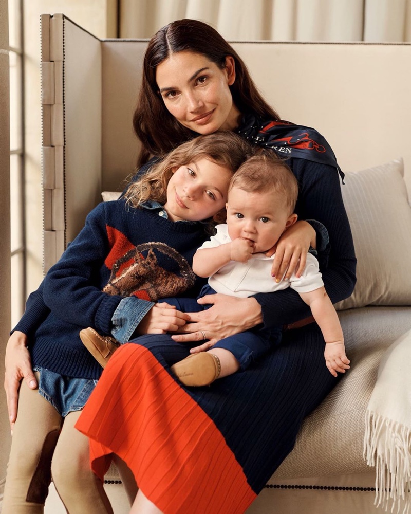 Model Lily Aldridge poses with her children for Lauren Ralph Lauren fall 2019 campaign