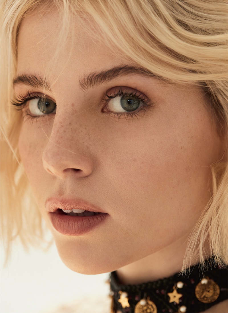 Ready for her closeup, Lucy Boynton wears Dior choker necklace