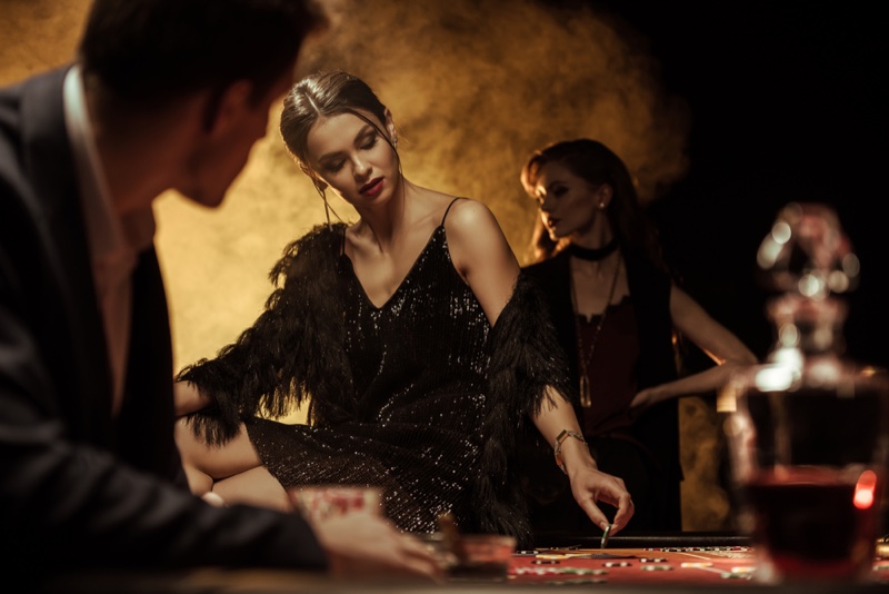 Model Fringe Dress Casino Table Man
