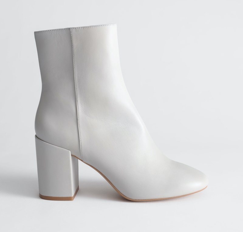 & Other Stories Block Heel Leather Boots in Light Grey $179