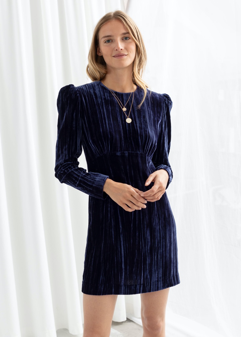 & Other Stories Crushed Velvet Puff Sleeve Mini Dress $99