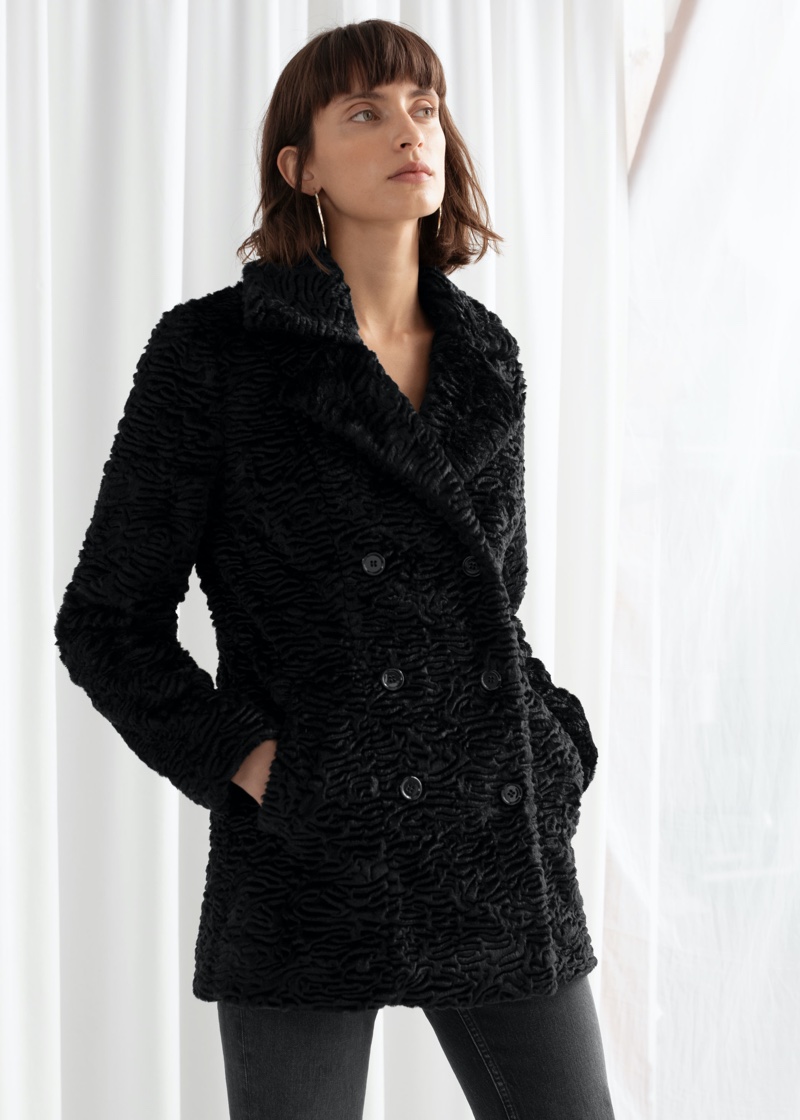 & Other Stories Faux Fur Double Breasted Coat $149