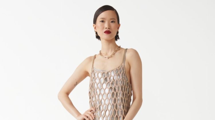 & Other Stories Layered Beaded Slip Mini Dress $299