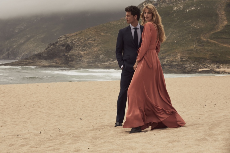 Julia Stegner poses with Garrett Neff for Pedro del Hierro winter 2019 campaign