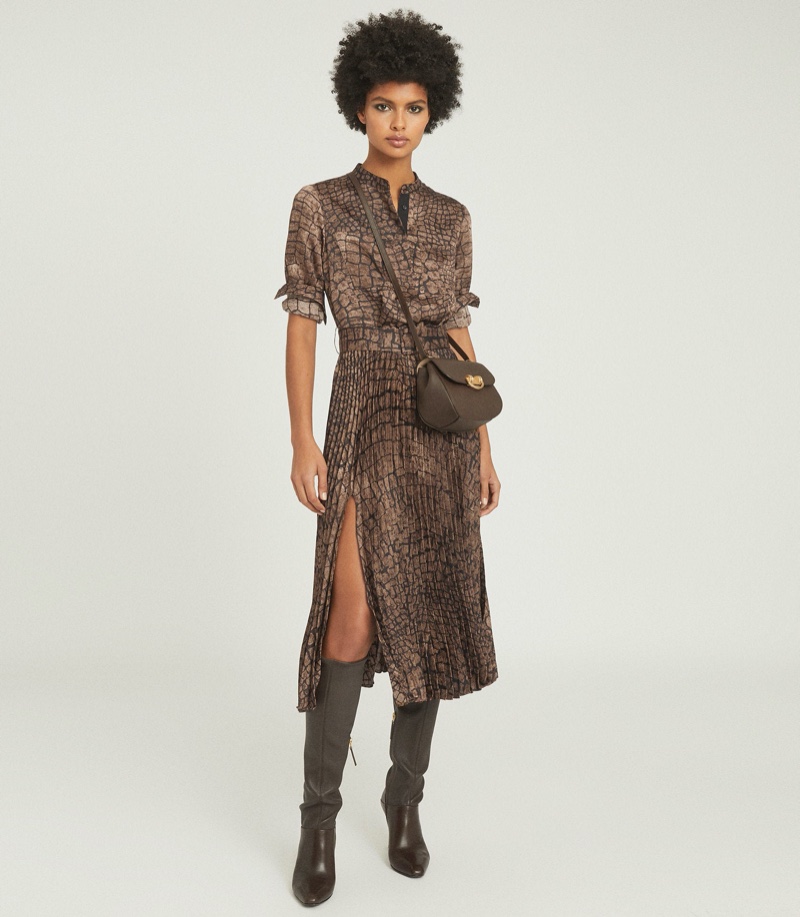 REISS Avianna Croc Print Midi Dress $445