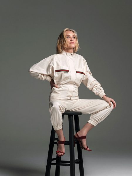 Sharon Stone Takes the Spotlight for Harper's Bazaar Spain Actress Sharon Stone wears Gucci jumpsuit and Chloe Gosselin sandals