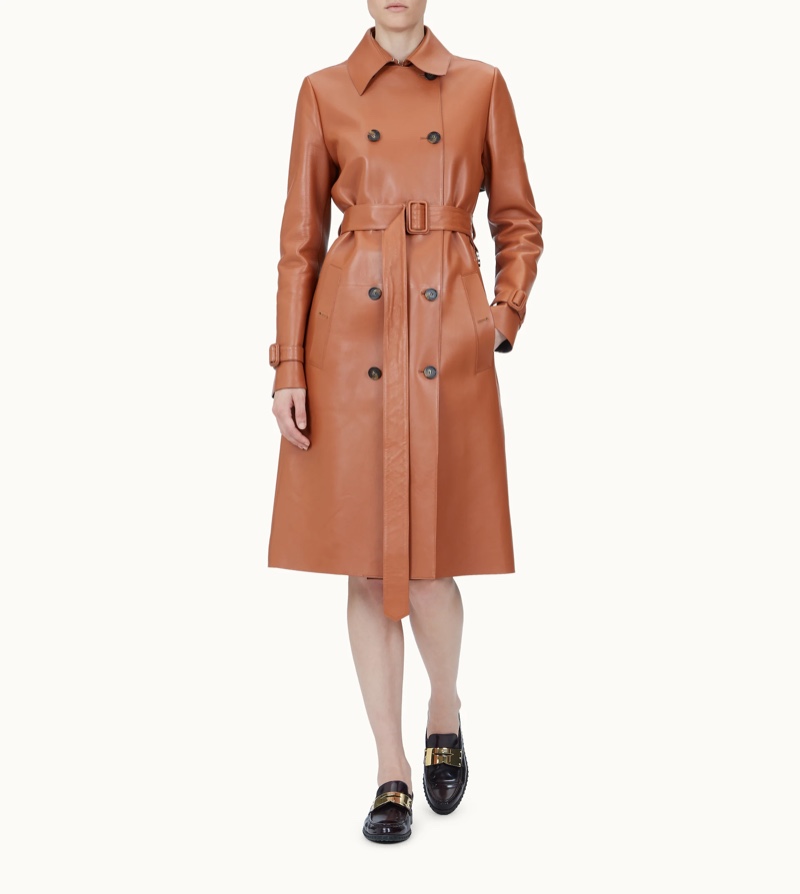 Tods Orange Leather Coat