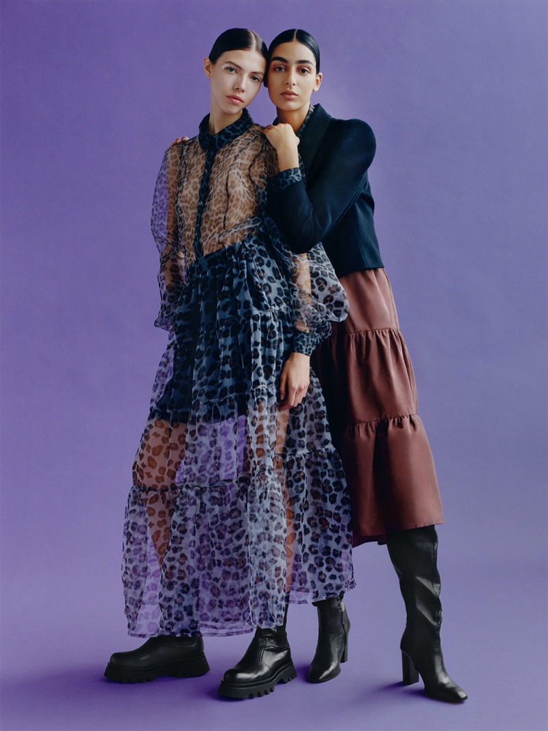 Nora Attal and Lea Julian pose in 1980s inspired looks for Zara TRF Overbold fall-winter 2019 editorial