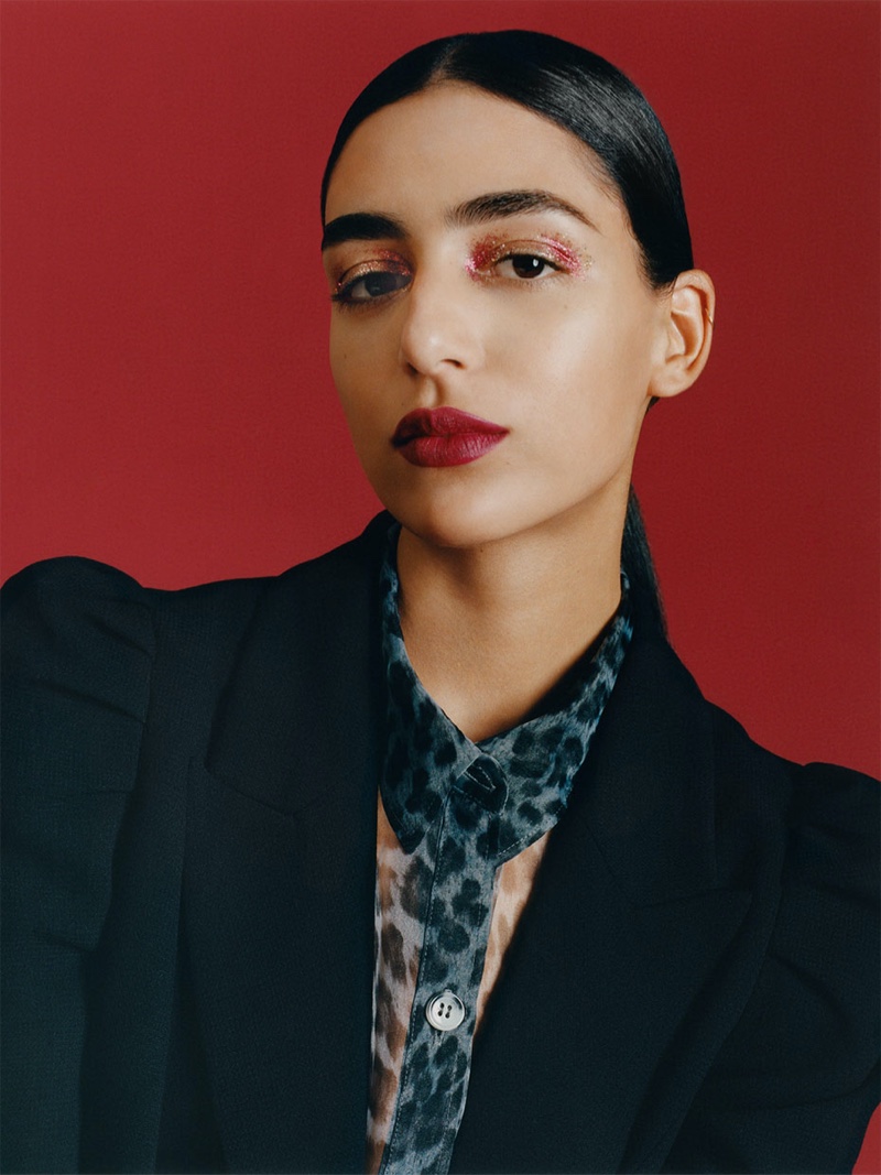 Nora Attal wears Zara red lipstick