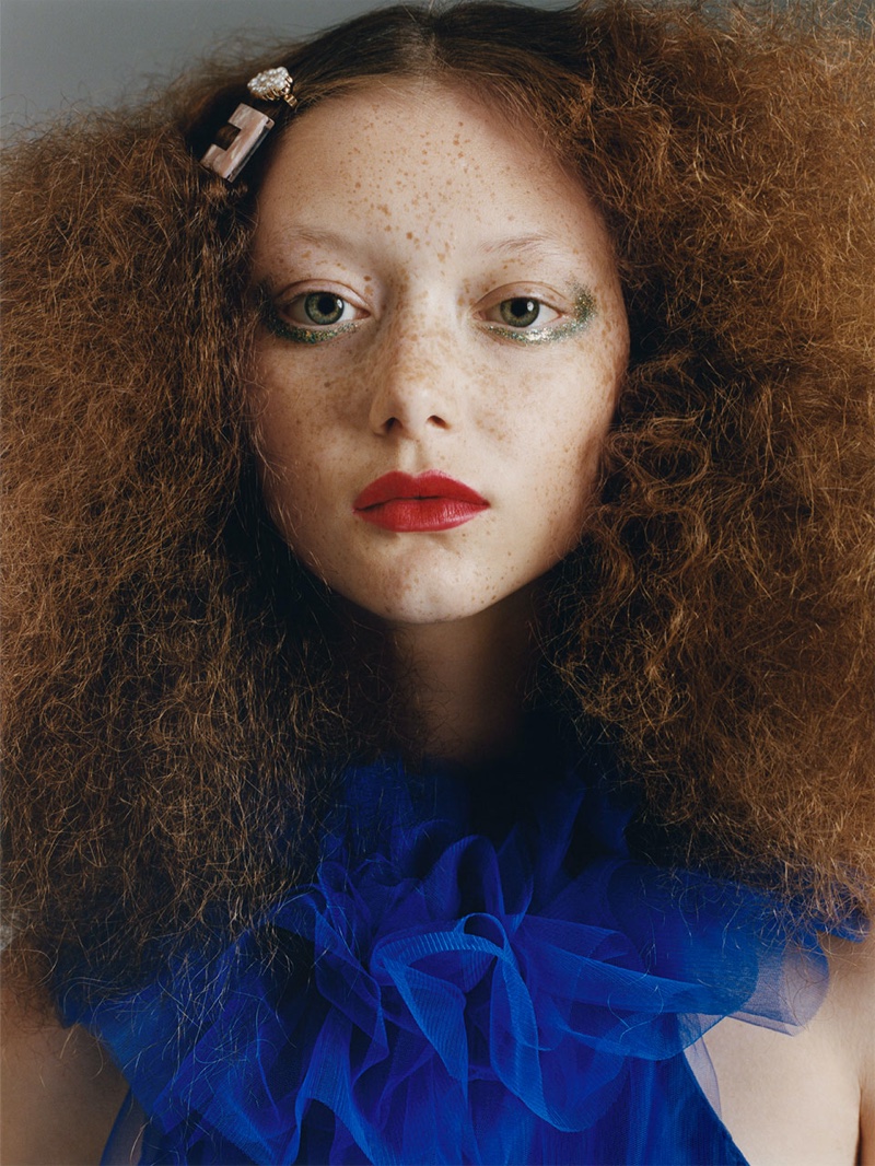 Sara Grace Wallerstedt models 1980s inspired makeup and hair for ZARA TRF Overbold editorial