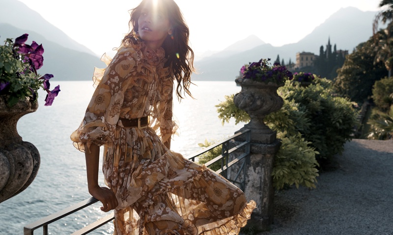 Liya Kebede poses in Lake Como, Italy, for Zimmermann resort 2020 campaign