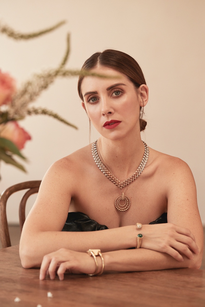 Photographed by David Roemer, Alison Brie glitters in jewelry