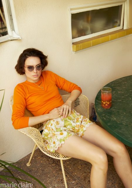 Daisy Ridley Graces the Pages of Marie Claire Daisy Ridley wears Zimmermann top and shorts with Stella McCartney sunglasses