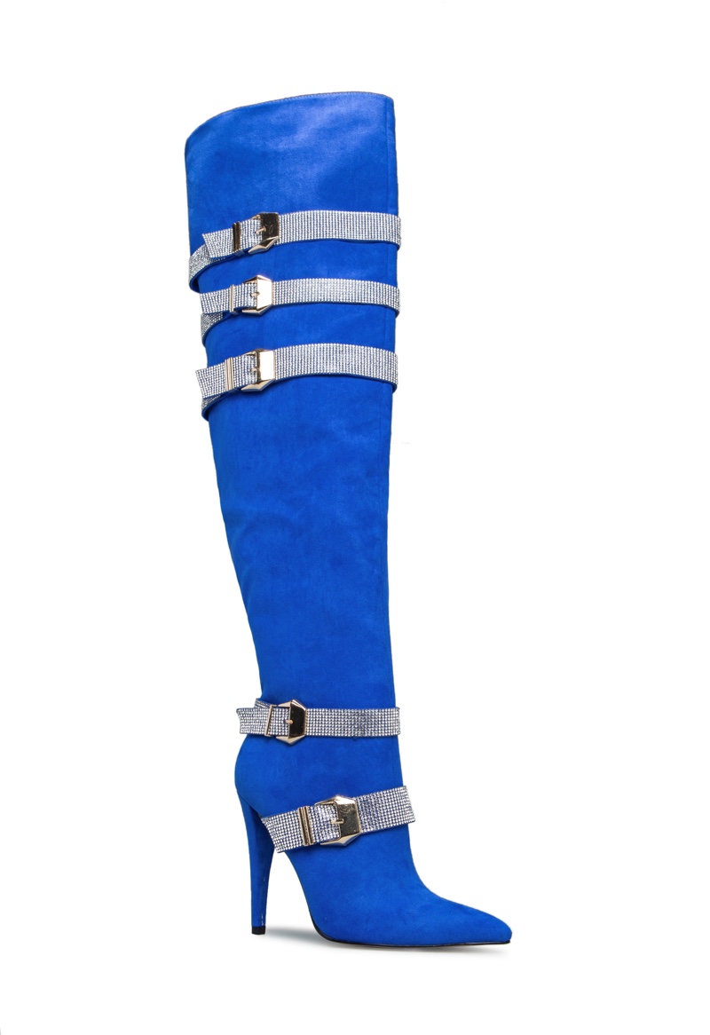 Erika Jayne x ShoeDazzle Apollonia Boot in Blue $93.95