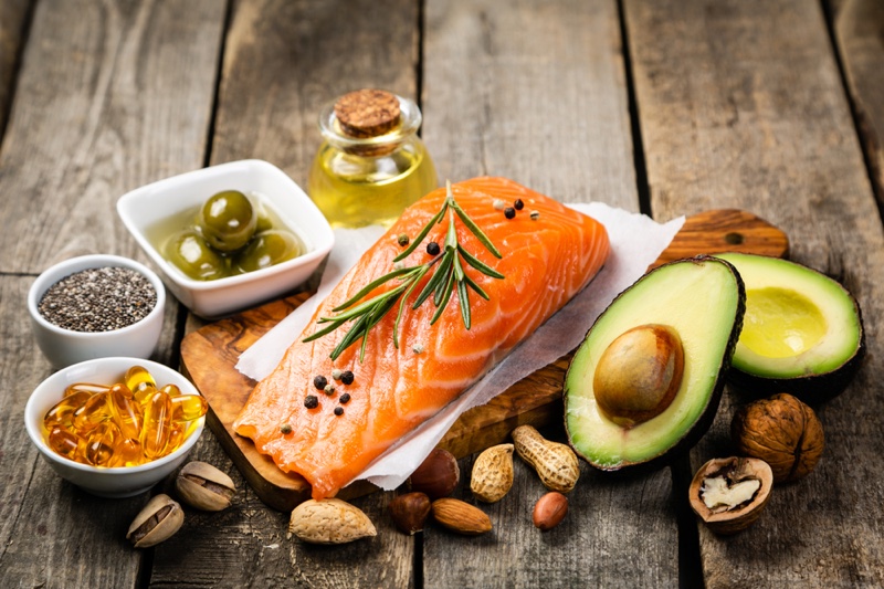 Foods Healthy Fat Nuts Salmon Olives Avocado