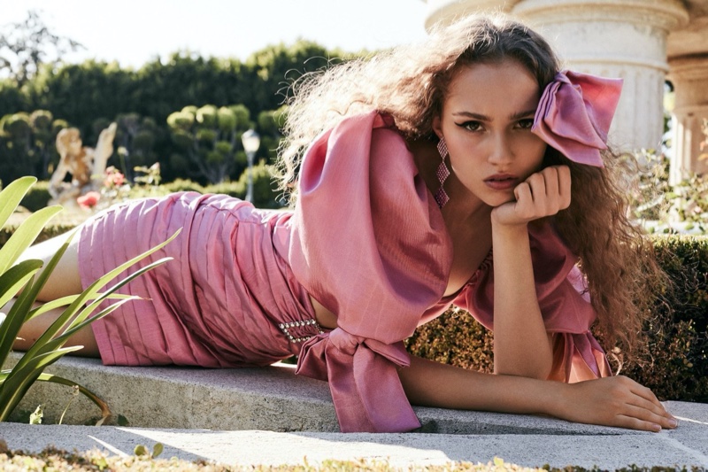 Looking pretty in pink, Michelle Gutknecht  fronts For Love & Lemons Holiday 2019 campaign