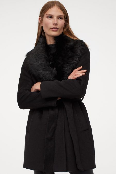 H&M Coat with Faux Fur Collar $79.99