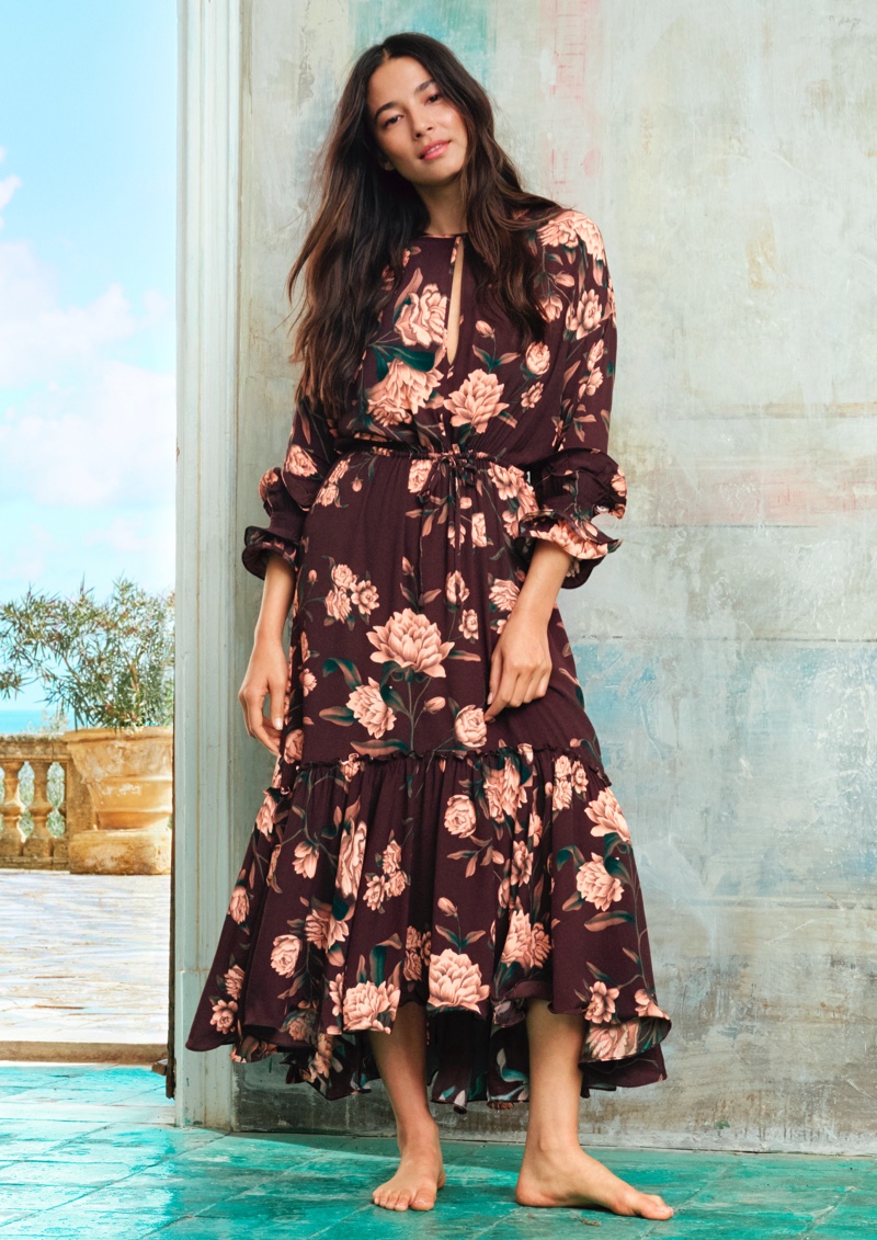 Jessica Gomes models dress from Johanna Ortiz x H&M collaboration