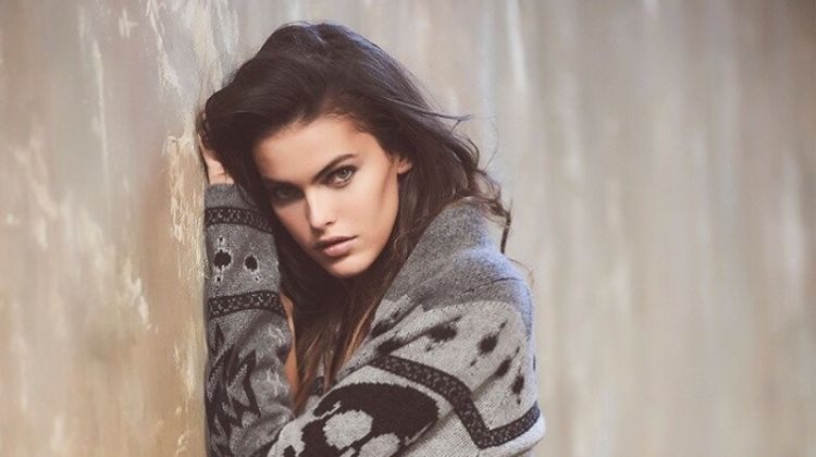 Model Kamila Hansen poses in Willa cardigan from Skull Cashmere