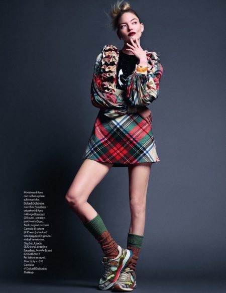 Martha Hunt Makes a Statement in Plaid Prints for ELLE Italy