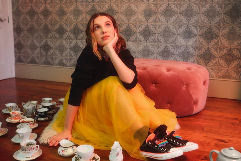 Wearing a tutu skirt, Millie Bobby Brown fronts Converse collaboration campaign