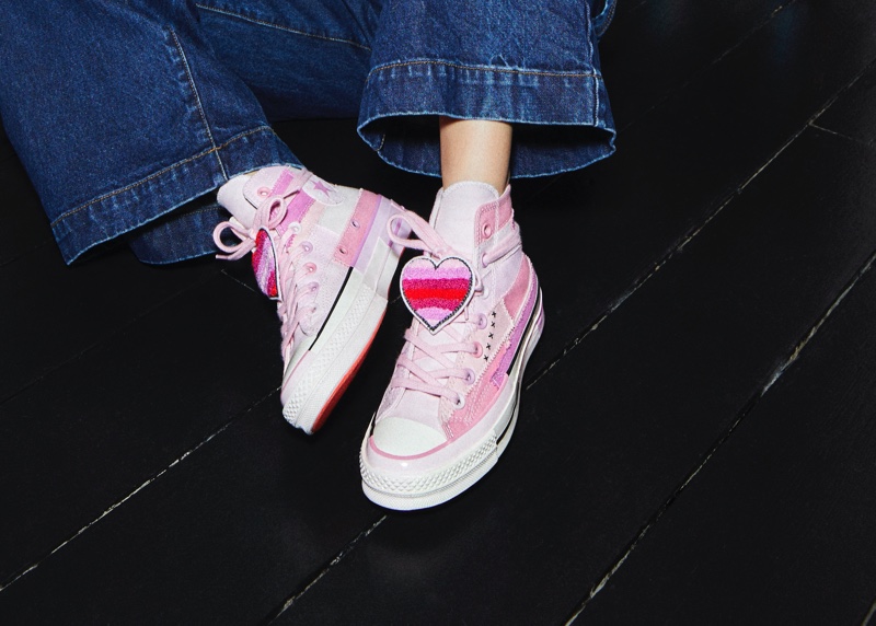 Pink sneakers designed by Millie Bobby Brown for Converse