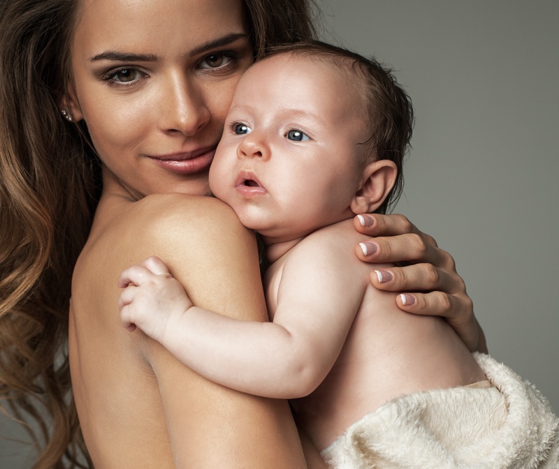 Mother Model Holding Baby Portrait