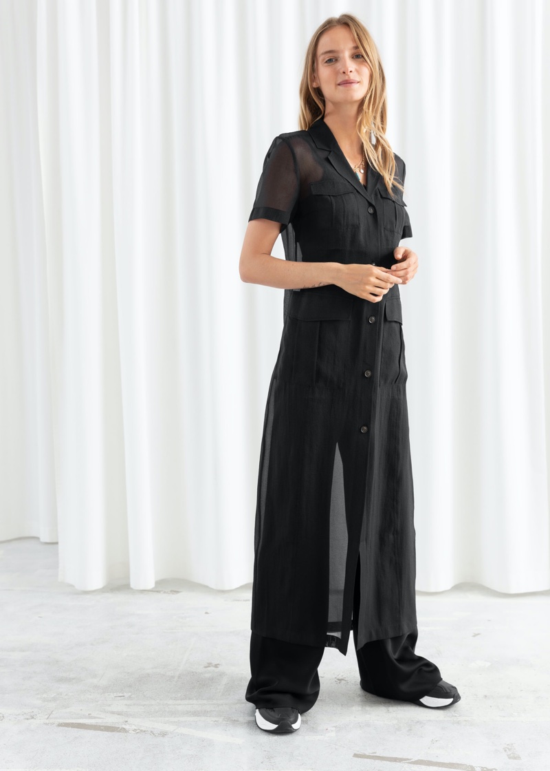 & Other Stories Sheer Patch Pocket Maxi Dress $119