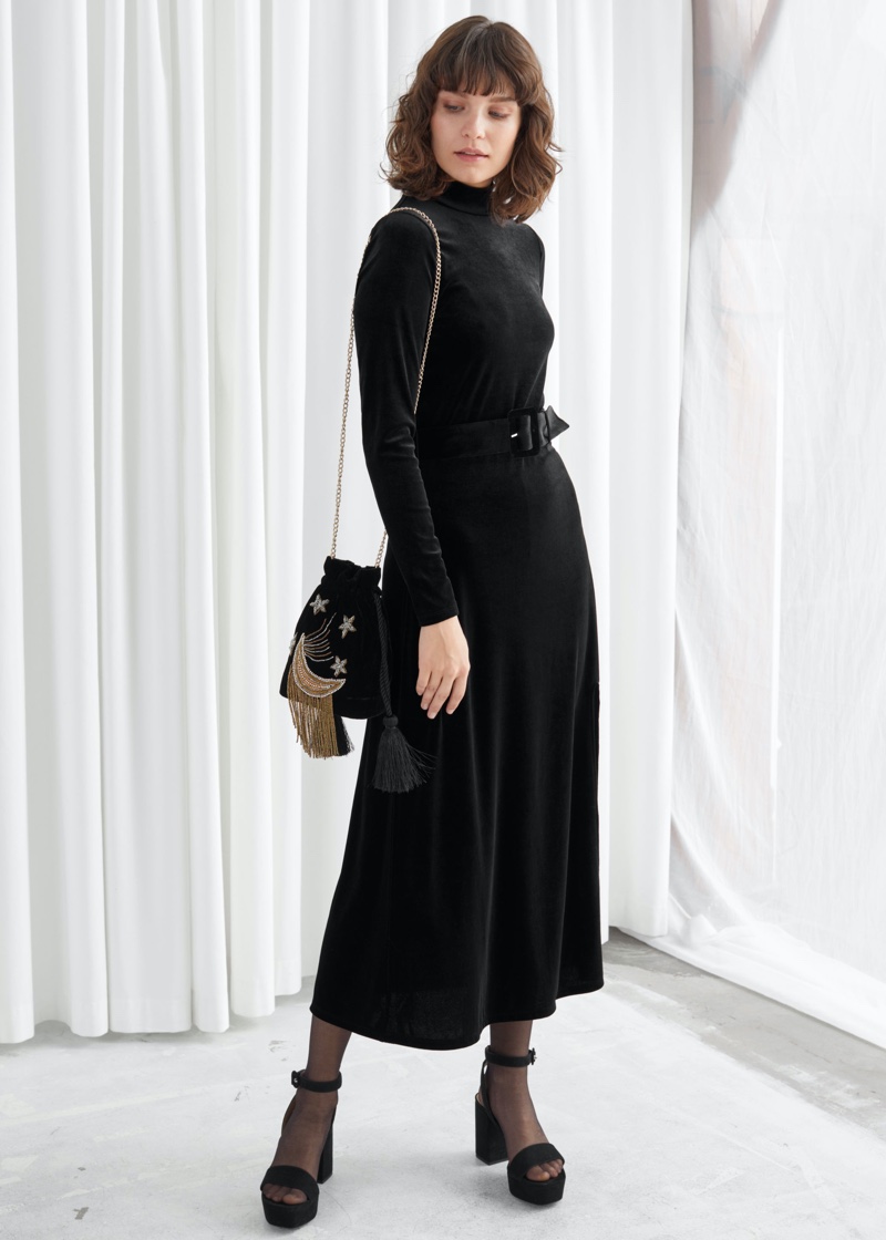 & Other Stories Velvet Side Slit Midi Dress $69