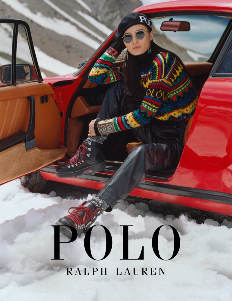 Chunjie Liu poses for Polo Ralph Lauren Holiday 2019 campaign