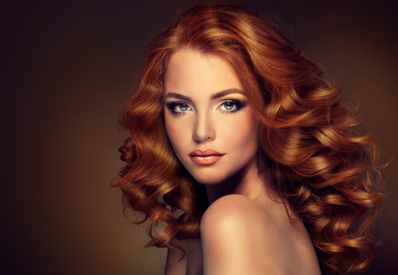 Redhead Model Wavy Long Hair