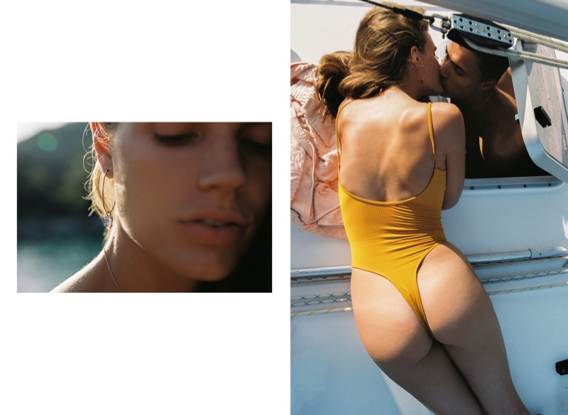 Model Lois Schindeler takes a dive in Ribs & Dust resort 2020 campaign