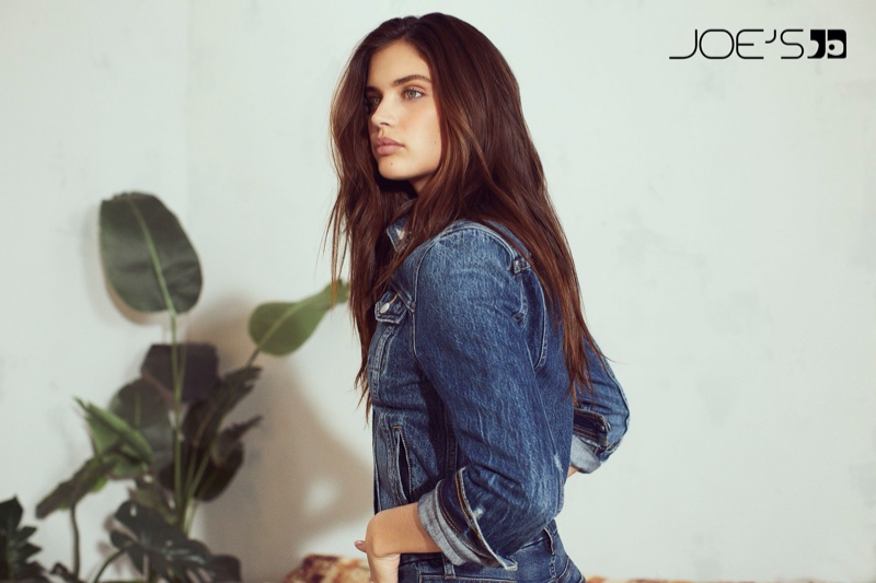 Model Sara Sampaio wears denim jacket in Joe's Jeans fall-winter 2019 campaign
