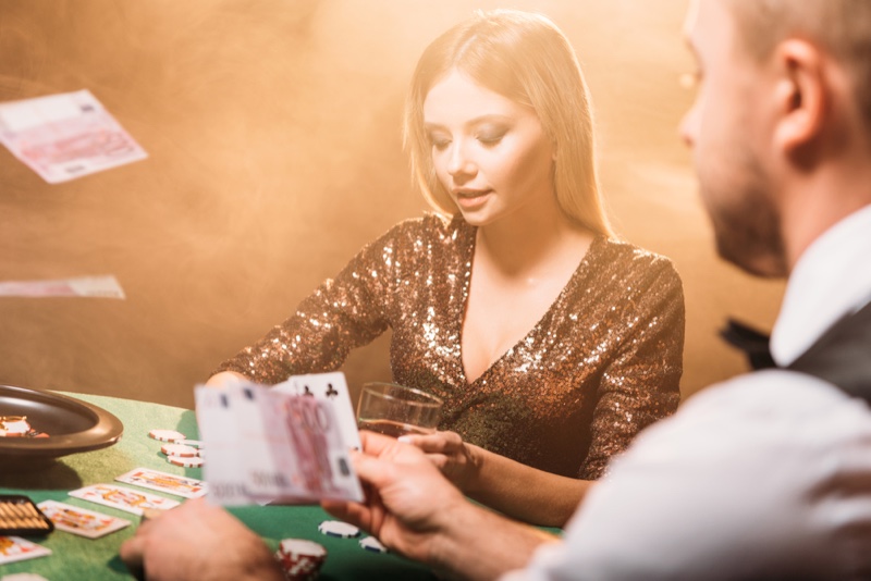 Sequin Dress Model Casino Table Dealer