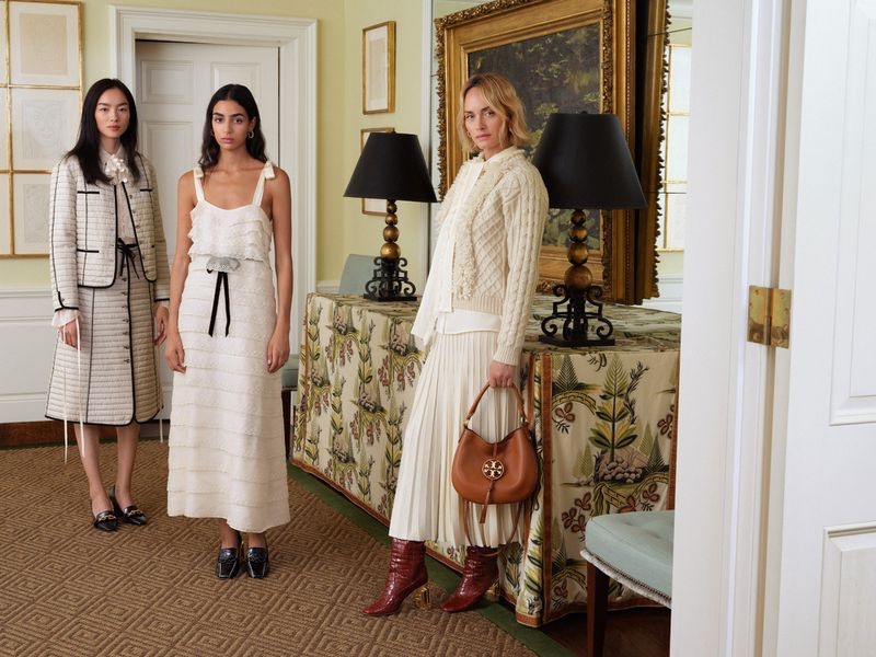Fei Fei Sun, Nora Attal and Amber Valletta dress in white for Tory Burch Holiday 2019 campaign